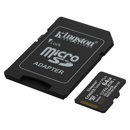KINGSTON Memory Card MicroSD Canvas Select Plus SDCS3/64GB, Class 10, SD Adapter